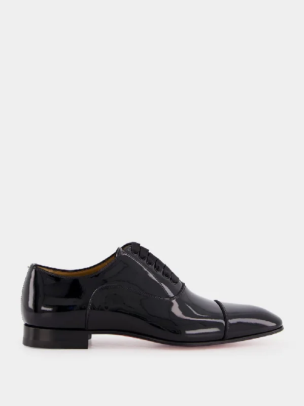 Oxfords with smart appeal-Black Greggo Patent Oxfords