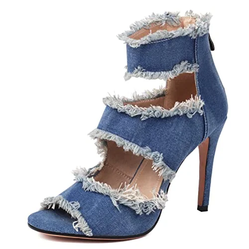 Sandals with modern comfortLatasa Denim High Heels Sandals for Women Peep Toe Heels Jean Heels Sandals Shoes Denim Shoes for Women's Ankle Strap Fashion Summer Sandal Heels(9,Blue)