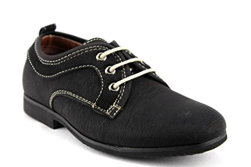 Oxfords for black tie events-Boys I-77057 Derby Round Toe Classic Lace Up Dress Oxfords Shoes