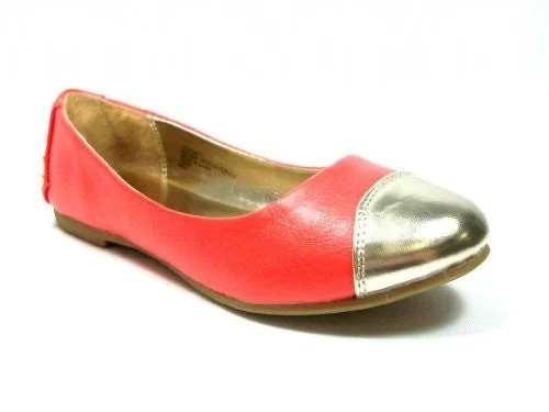 Flats for fashion comfortGirls Leatherette Gold Cap Toe & Studded Heel Slip On Flats Coral