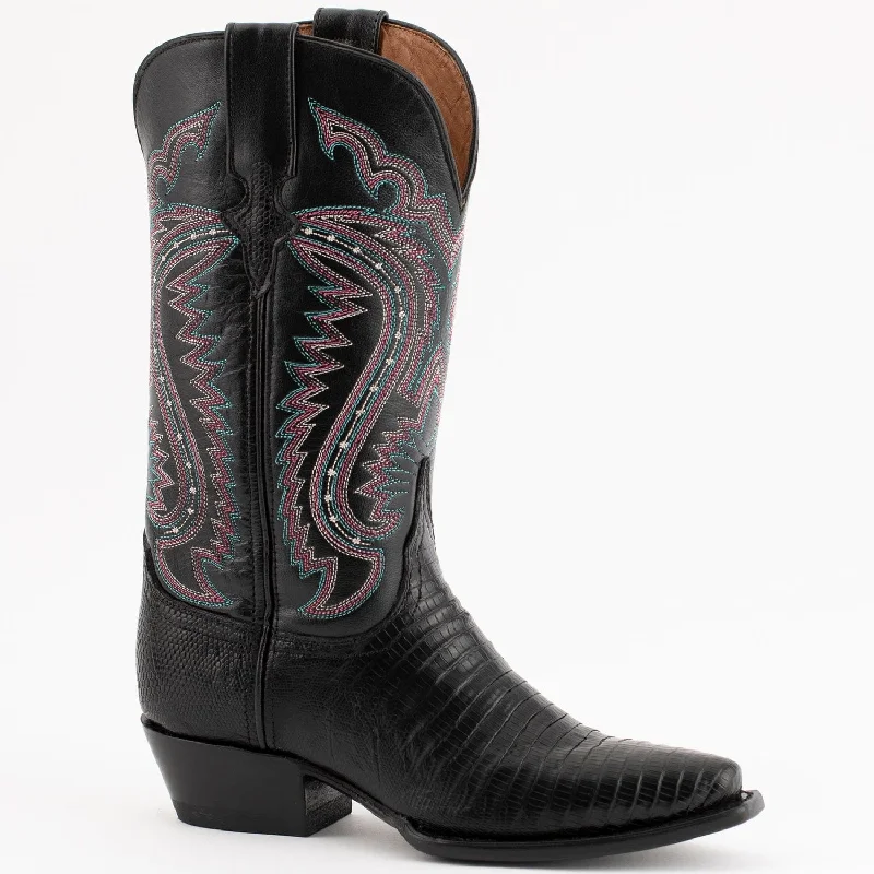 Boots for urban trips-Boots for weekend trips-Ferrini Women's Taylor Snip Toe Genuine Lizard Boots - Black 8116104