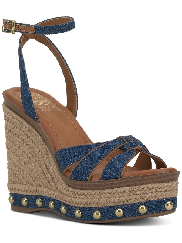 Sandals with lightweight solePoula Womens Denim Studded Wedge Sandals