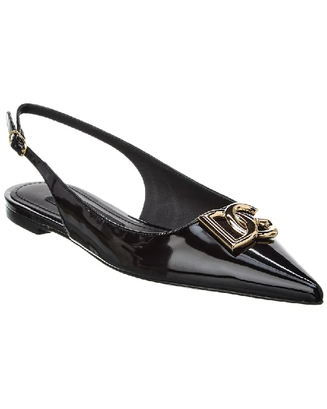 Sandals for trendy outfitsDolce & Gabbana DG Logo Leather Slingback Flat