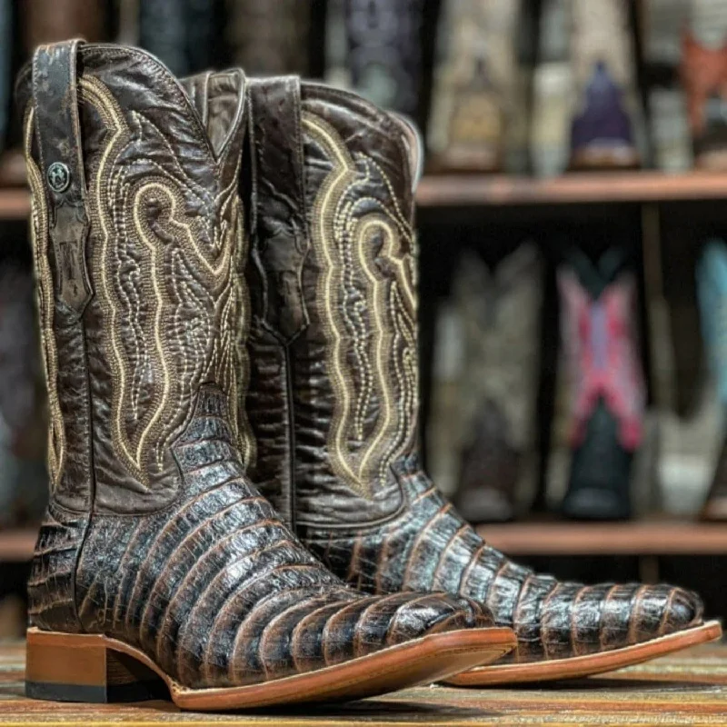 Boots for stylish trails-Best boots for hunting-Tanner Mark Men's Marshall Print Caiman Tail Square Toe Boots Brown TM201704