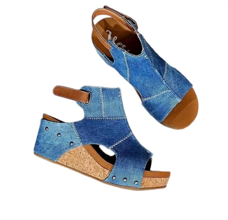 Sandals for classic trendsLala Denim Wedge Sandal In Blue