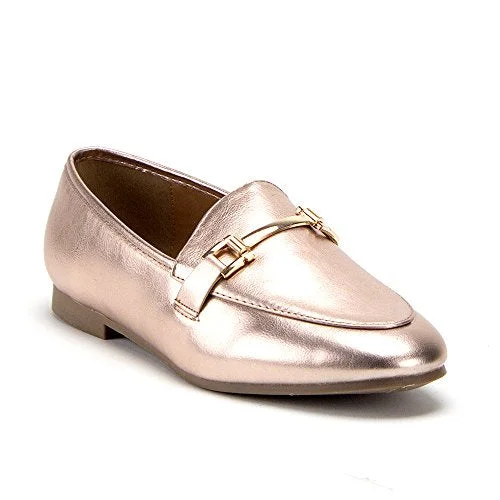 Flats with sleek patternsWomen's Hoppy-1 Horsebit Slip On Slides Flats Loafers Dress Shoes