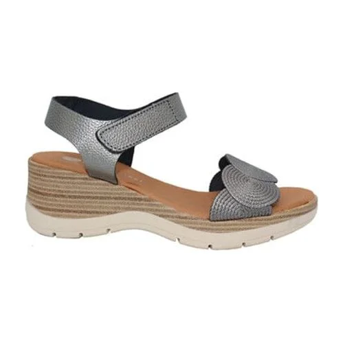 Sandals with modern heelsEric Michael HONEY Metallic Pewter Leather Sandal