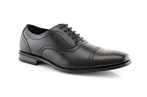 Oxfords for smart casual-Men's M-19006 Lace Up Leather Lining Cap Toe Oxford Dress Shoes