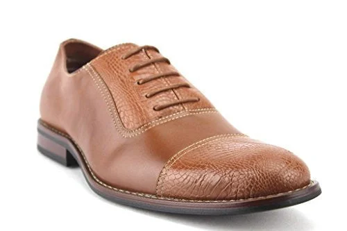 Oxfords for business casual-Ferro Aldo Men's 19509L Faux Gator Cap Toe Balmoral Oxfords Dress Shoes