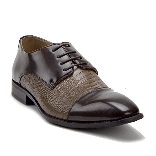 Oxfords for formal dinners-Men's 99626 Formal Patent Leather Crocodile Textured Oxfords Dress Shoes