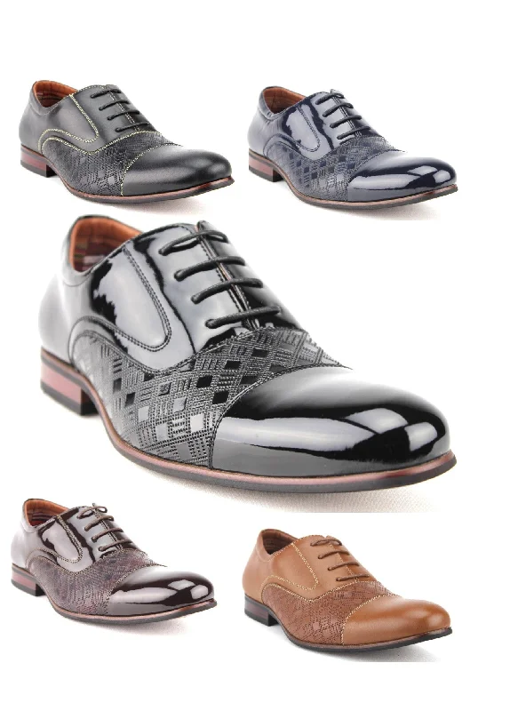 Oxfords with perforated details-Ferro Aldo Men's 19507L Cap Toe Pattern Oxfords Dress Shoes