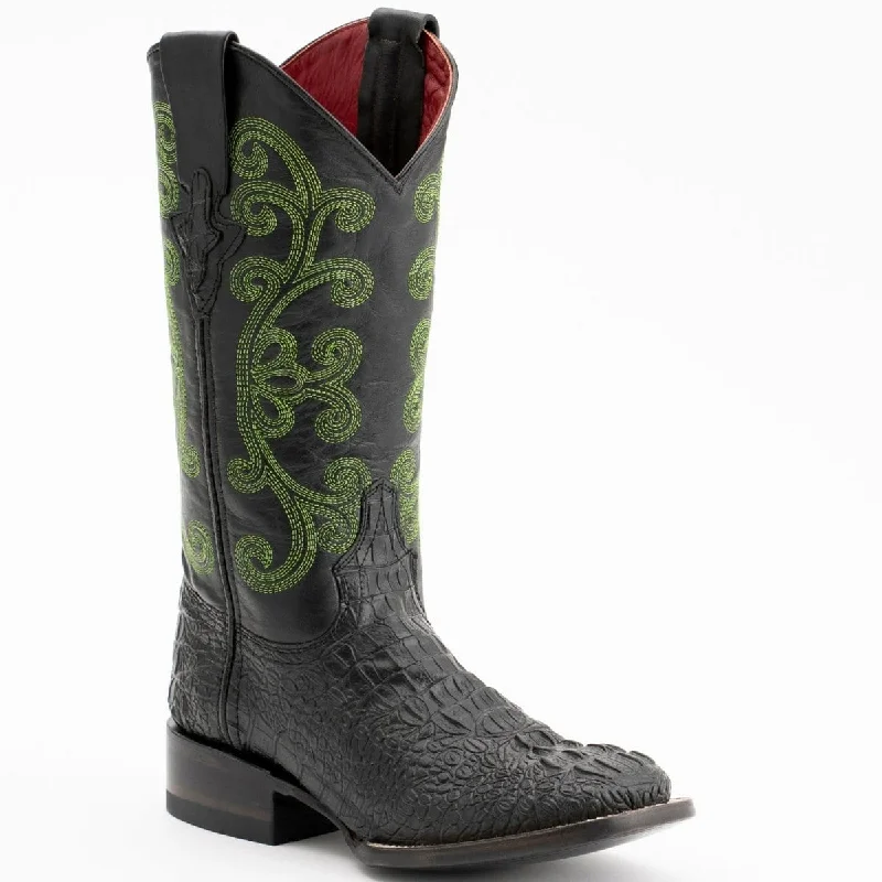 Boots for stylish trails-Boots for snowy trails-Ferrini Women's Stampede Square Toe Boots Crocodile Print - Black  9039304