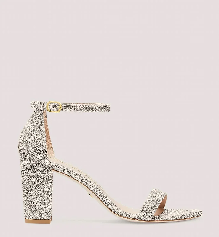 Sandals with bold patternsNearlynude Strap Heel Metallic Fabric Sandal In Poudre Blush Pink