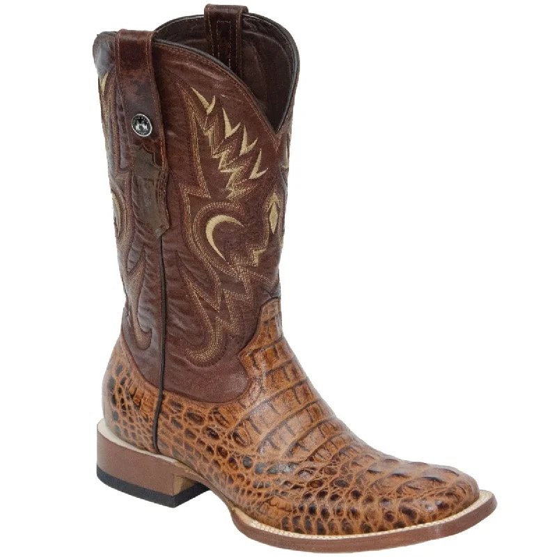 Boots for rugged walks-Boots for casual wear-Tanner Mark Men's Print Caiman Hornback Square Toe Boots Cognac TM201700