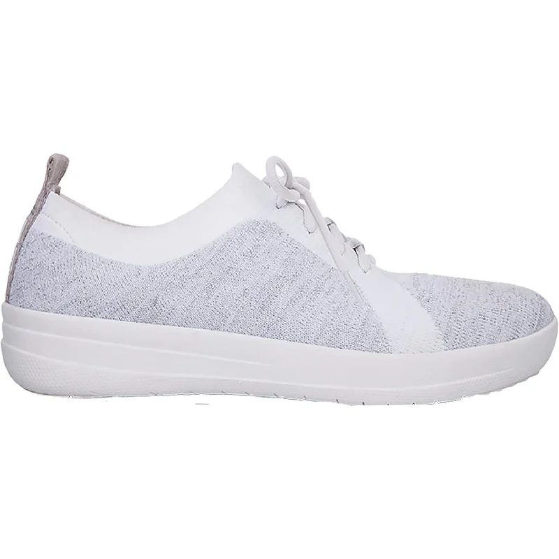 Casual Shoes for Women with Soft and Cushioned Sole-Women's Fit Flop F-Sporty Uberknit Sneakers Metallic Silver/White Nylon