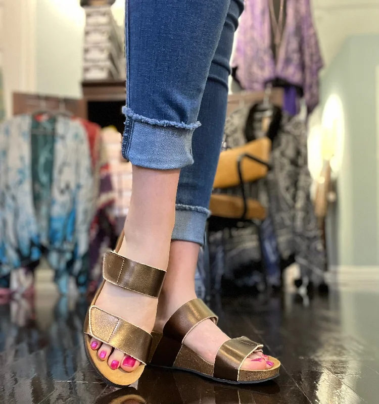 Sandals with modern patternsEric Michael Liat Bronze Wedge Sandal