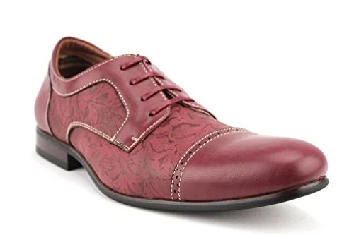 Oxfords for comfortable fit-Men's 19398L Floral Print Cap Toe Lace Up Oxford Dress Shoes