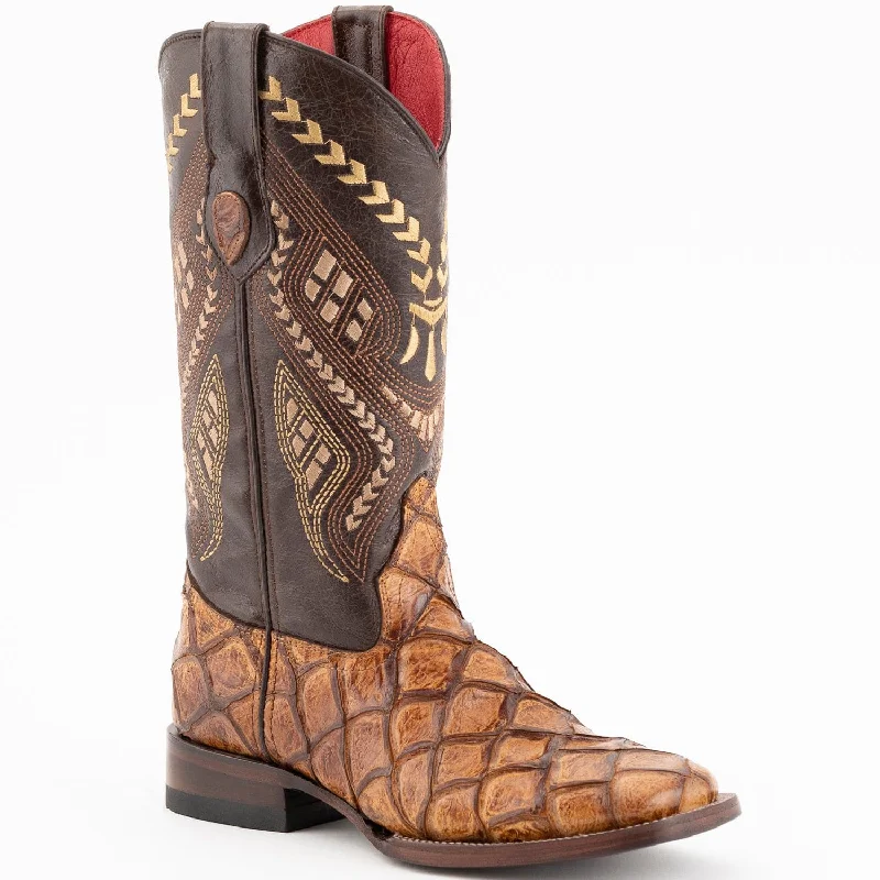 Boots with warm midsoles-Boots with plush interior-Ferrini Women's Bronco Square Toe Boots Pirarucu Fish Print - Cognac  9339361