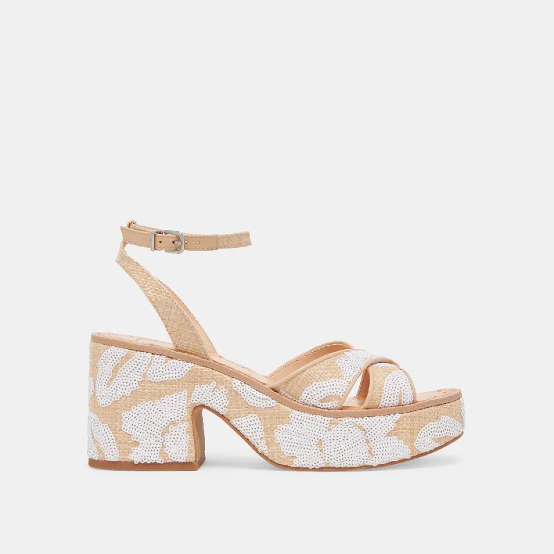 ENIKO HEELS NATURAL MULTI FLORAL SEQUIN