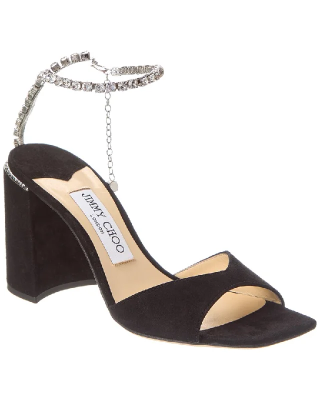 Sandals for fashion bloggersJimmy Choo Saeda Block Heel 85 Suede Sandal