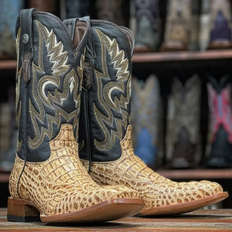 Boots with sleek soles-Boots with durable stitching-Tanner Mark Men's Vaughn Print Caiman Hornback Square Toe Boots Orix TM205535