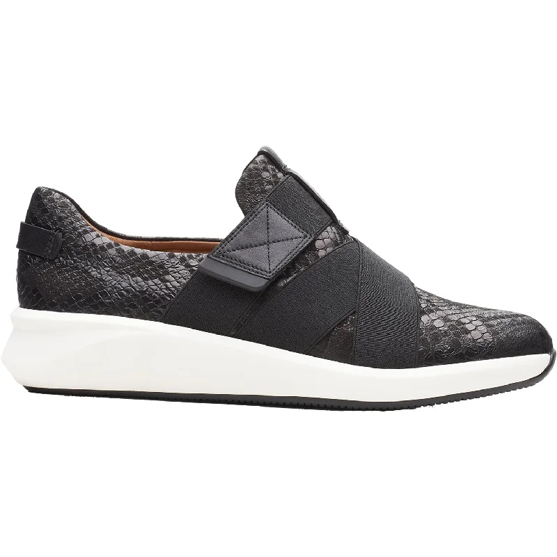 Trendy Casual Shoes for Women with Relaxed, Casual Look-Women's Clarks Un Rio Strap Black Snake Leather