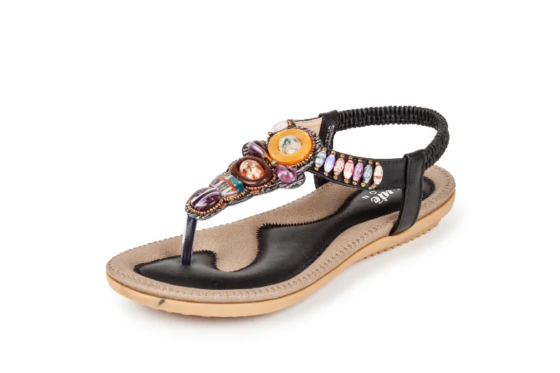 Sandals with cushioned designsHaute Edition Women's Bohemian Beaded Elastic Slip on Comfort Sandals