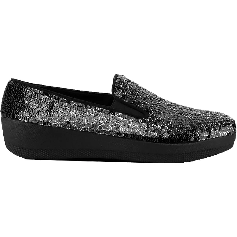 Comfortable Casual Shoes for Men with Durable Construction-Women's Fit Flop Superskate Sequins Black Leather