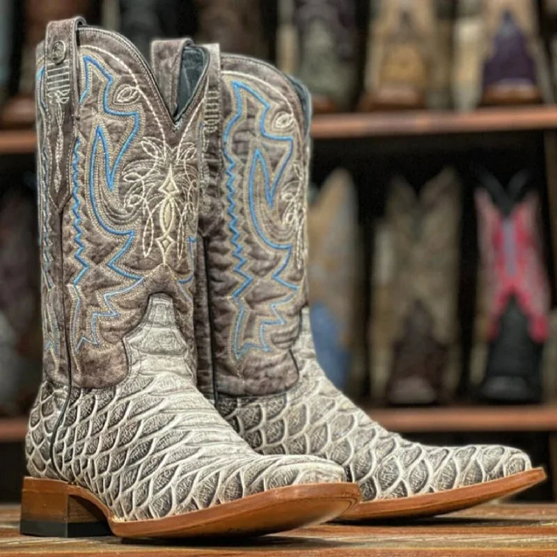 Boots with durable heels-Boots for daily wear-Tanner Mark Men's Paxton Python Print Square Toe Boots Natural TM205551