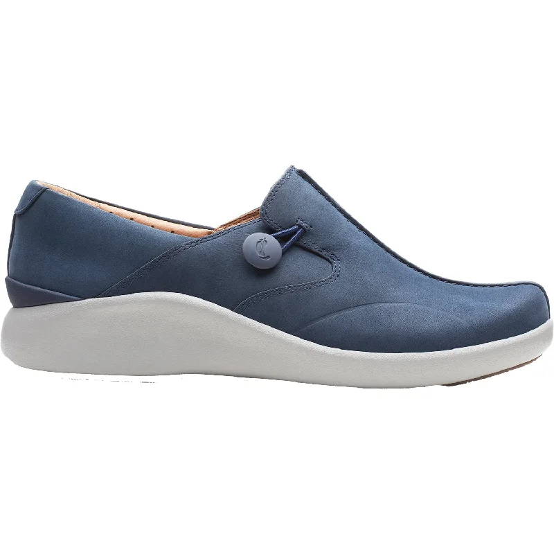 Casual Shoes for Men with Cushioned Footbed and Comfort-Women's Clarks Un Loop 2 Walk Navy Nubuck