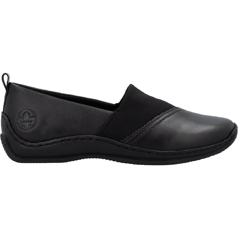 Casual Shoes for Women with Easy Slip-on Comfort-Women's Rieker L1790-00 Black Leather Stretch