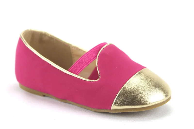 Flats with supportive patternsToddler QQ Girls Gold Cap Toe Elastic Band Ballerina Flats Lovely-605I Fuchsia