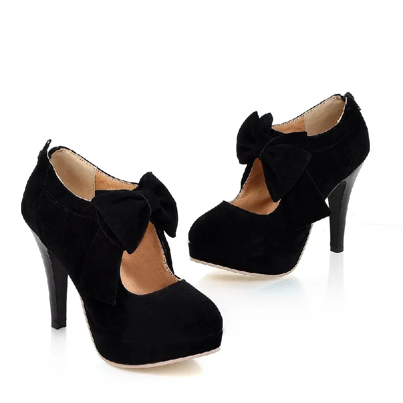 Milesline Fashion Vintage Womens Small Bowtie Platform Pumps Ladies Sexy High.