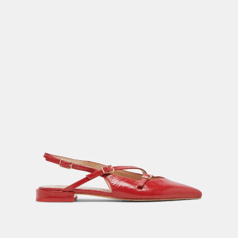 Flats with durable heelsPAMLA WIDE FLATS RED CRINKLE PATENT