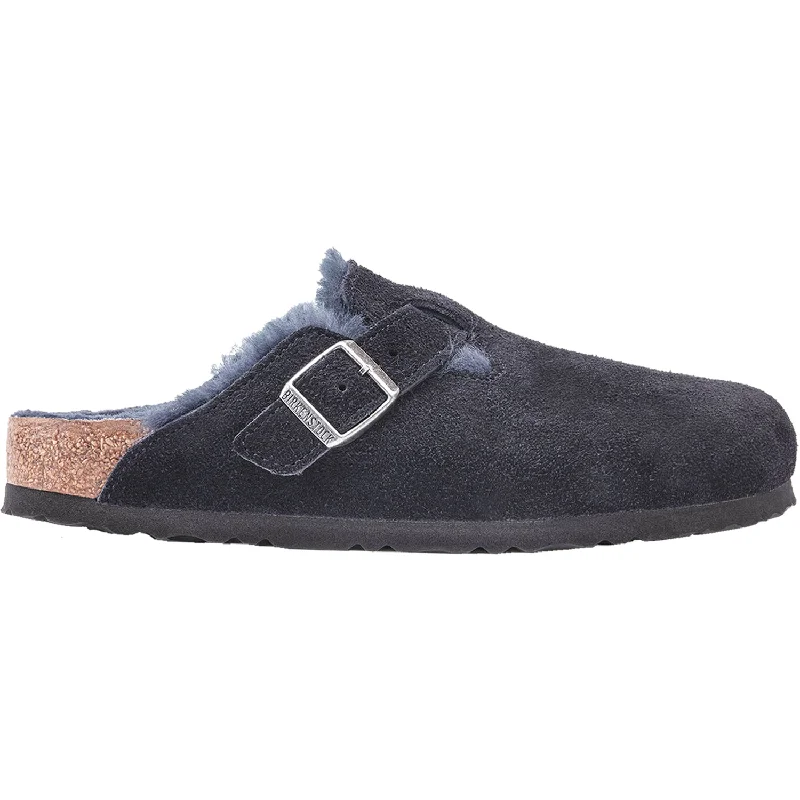 Slippers with firm midsoles-Unisex Birkenstock Boston Shearling Midnight Suede