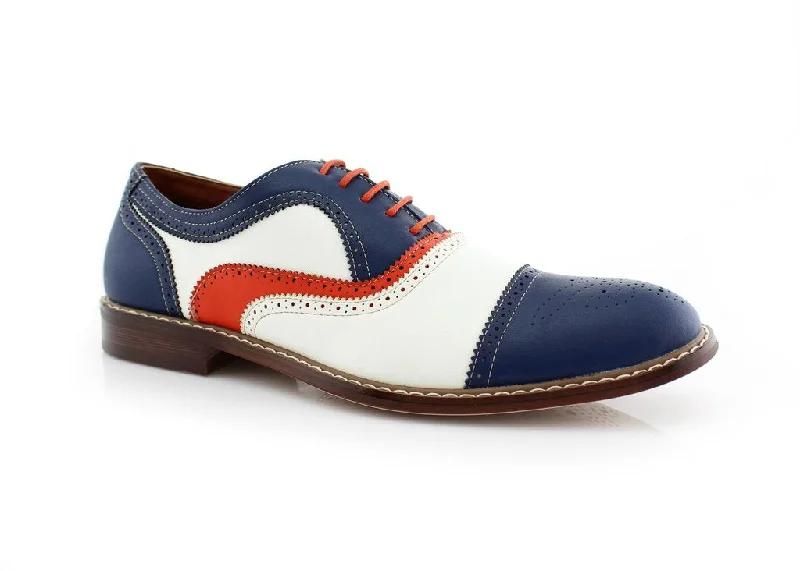 Oxfords with low heel-Men's M-19355 Classic Tri Color Perforated Lace Up Dress Oxford Shoes