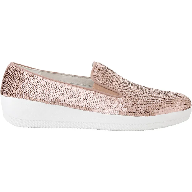 Comfortable Casual Shoes for Women with Sporty, Comfortable Sole-Women's Fit Flop Superskate Sequins Nude Leather