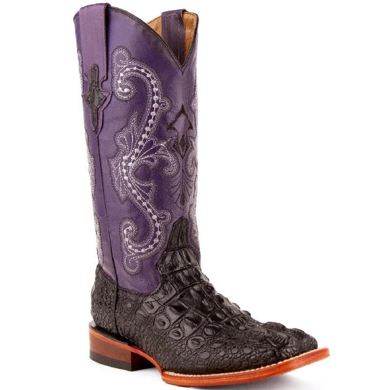 Boots for chilly trails-Boots for active lifestyles-Ferrini Women's Rancher Square Toe Boots Crocodile Print - Black/Purple 9049304