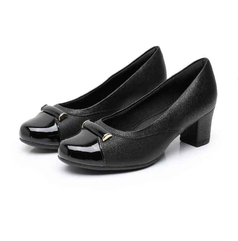 Piccadilly Black Patent Deco Toe Pump Shoes for Women (110.128)