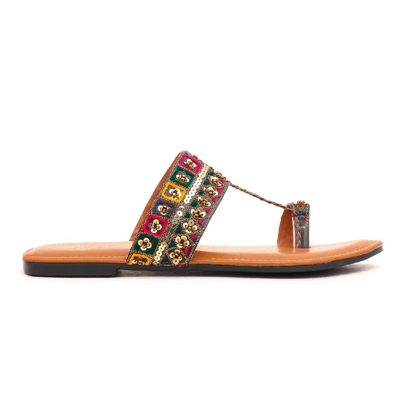 Slippers with funky heels-Brown Ethnic Chappal EC0168