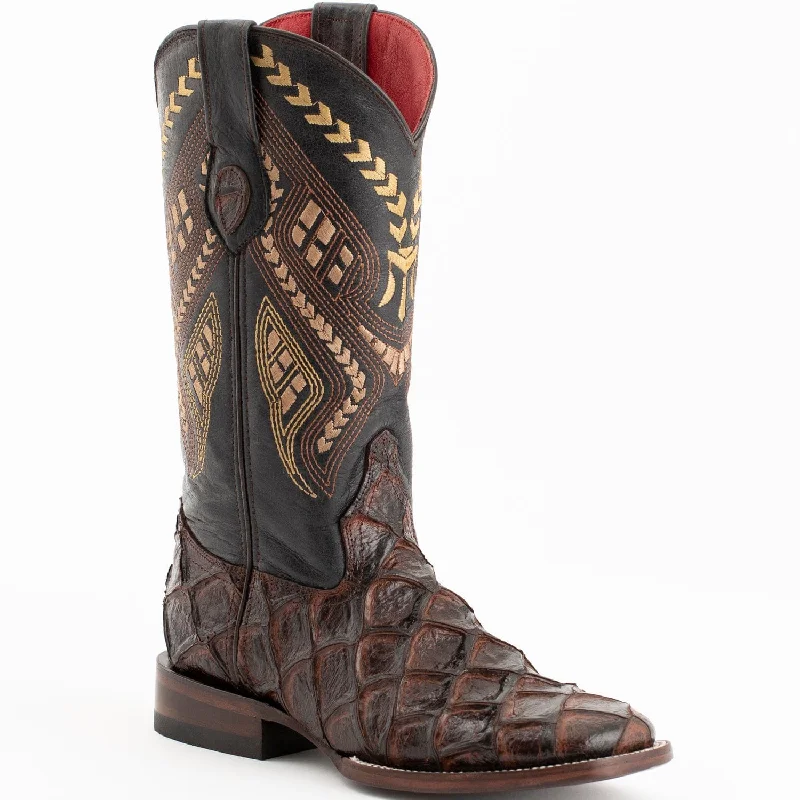 Boots for outdoor trails-Boots for fashion shows-Ferrini Women's Bronco Square Toe Boots Pirarucu Fish Print - Chocolate 9339309