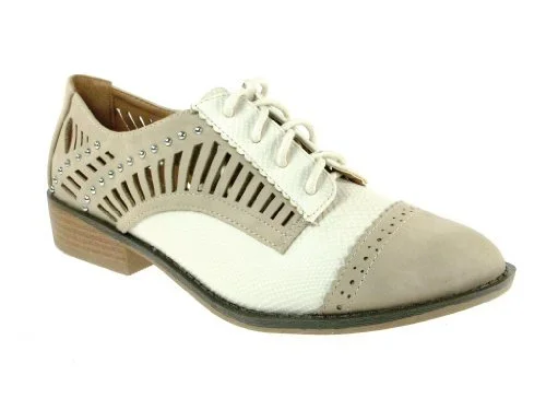 Oxfords for minimalist style-Women's Vinci-22 Snake Textured 2-Tone Laser Cut Oxfords Shoes