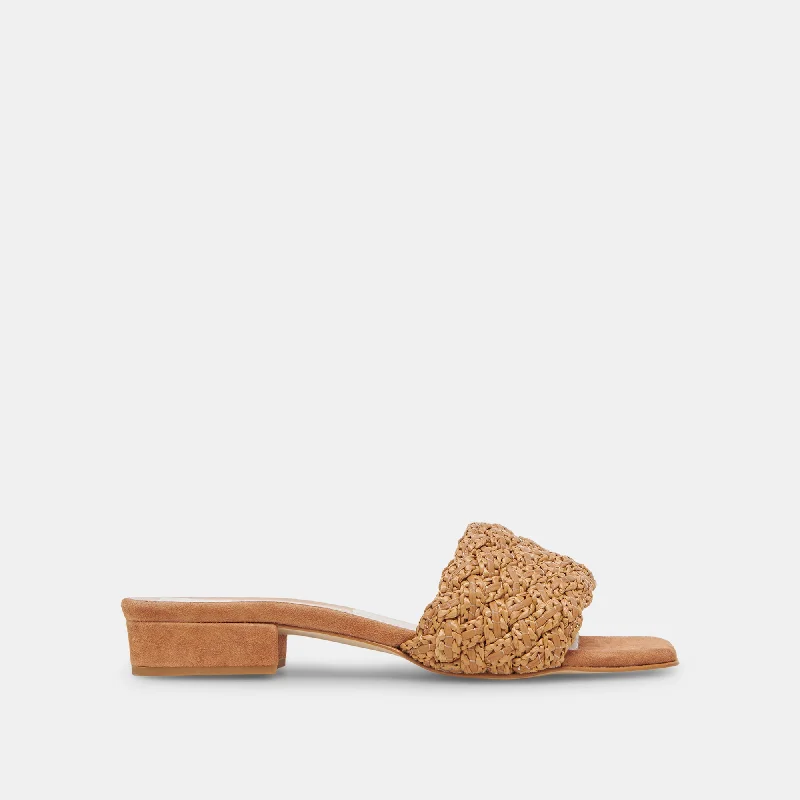 Sandals with unique heelsFRAZ SANDALS TAN MULTI WOVEN