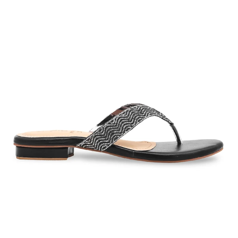 Slippers with thick soles-Black Fancy Chappal FN0690