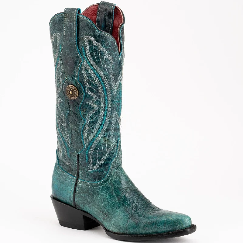 Boots with rugged soles-Boots with soft heels-Ferrini Women's Twilight Snip Toe Boots Handcrafted - Teal  8106143