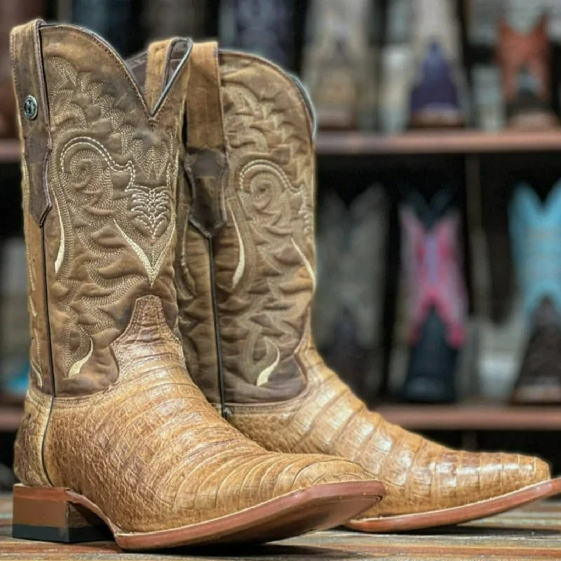 Boots for evening trails-Boots for urban style-Tanner Mark Men's Midland Print Caiman Belly Square Toe Boots Antique Saddle TM207005