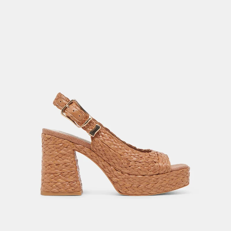 FLORES HEELS COGNAC RAFFIA