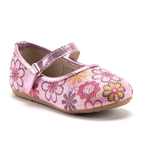 Flats with modern heelsGirls FHX-03I Toddlers Mary Jane Embellished Floral Print Flats Shoes