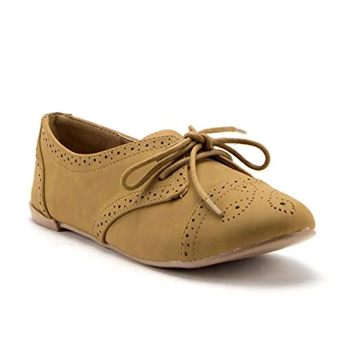 Oxfords with non-slip sole-Women's Salya-748 Laser Cut Out Nubuck Lace Up Perforated Oxfords Shoes