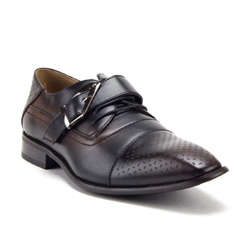 Oxfords with matte finish-Men's 08822 Cap Toe Monk Strap Lace Up Oxfords Dress Shoes